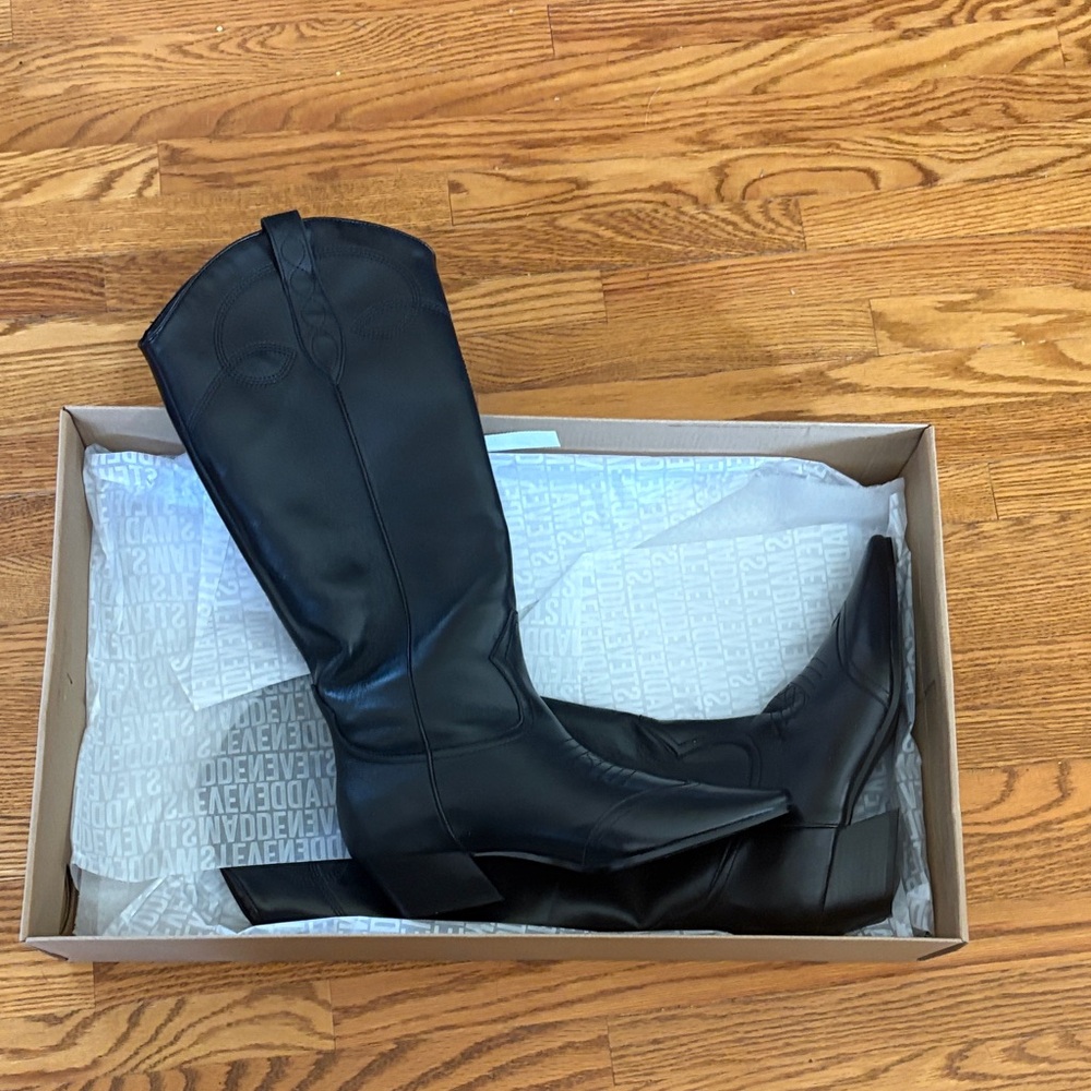 Steve Madden Black Heeled Cowboy Boots